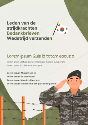 Donkergroen geïllustreerde briefschrijfwedstrijd voor de strijdkrachten