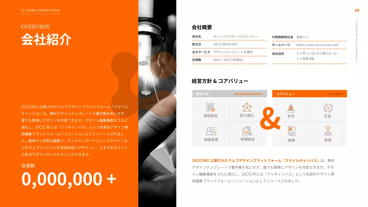 オレンジ モダン 企業 資料 プレゼンテーション