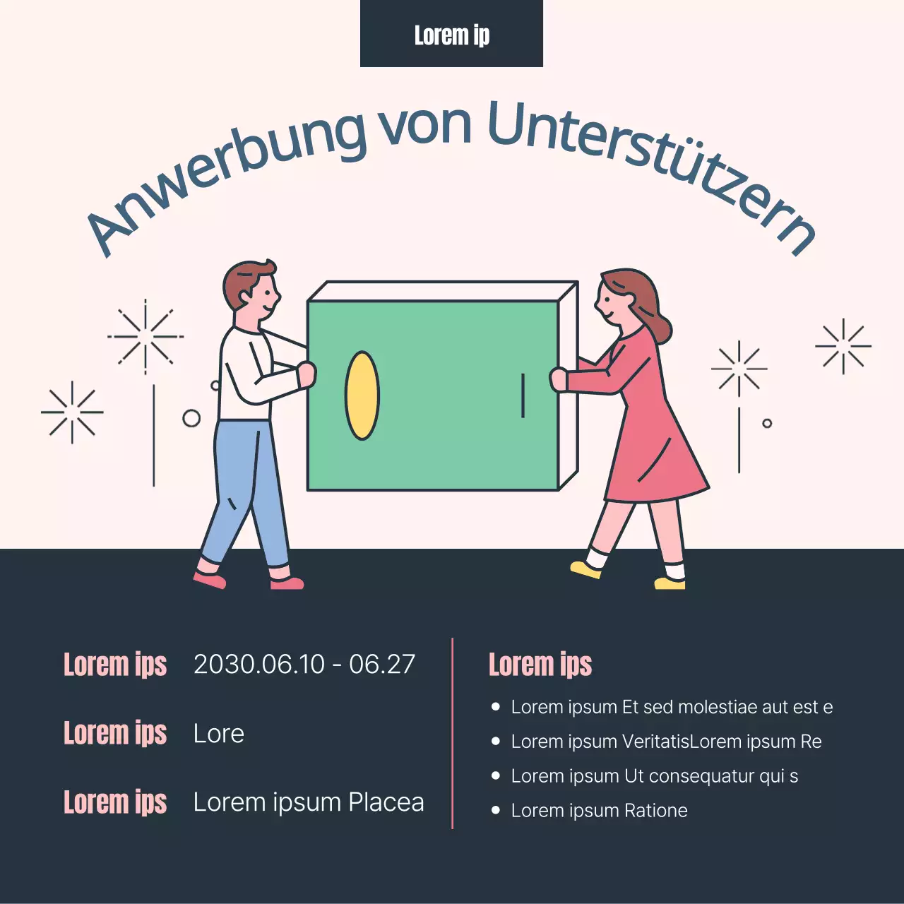 Rosa-blaue Pastellillustration Herausgeber Anwerbung von Unterstützern Werbung
