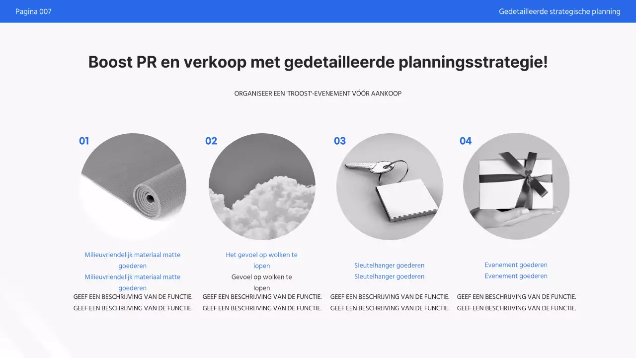 Eenvoudige wit-blauwe marketingpromo presentatie