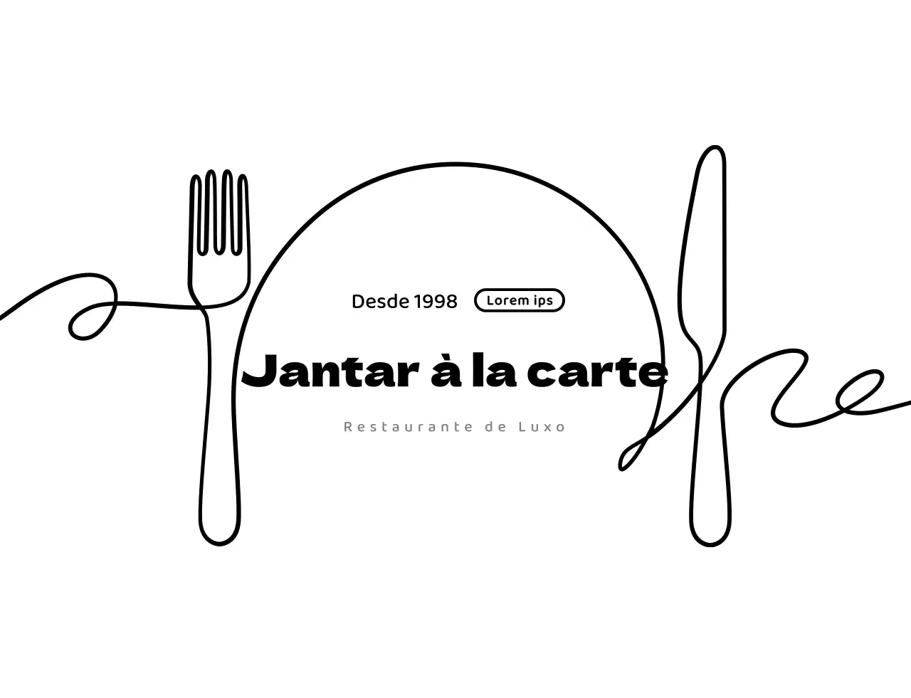 Logótipo simples de restaurante em branco e preto