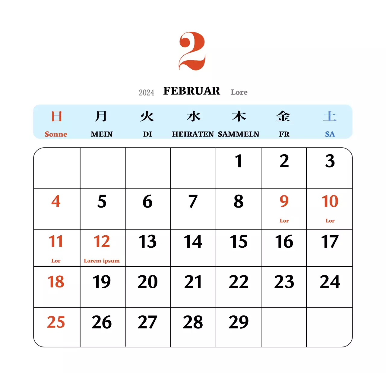 Retro-Konzept Nostalgie-Kalender in rot und blau