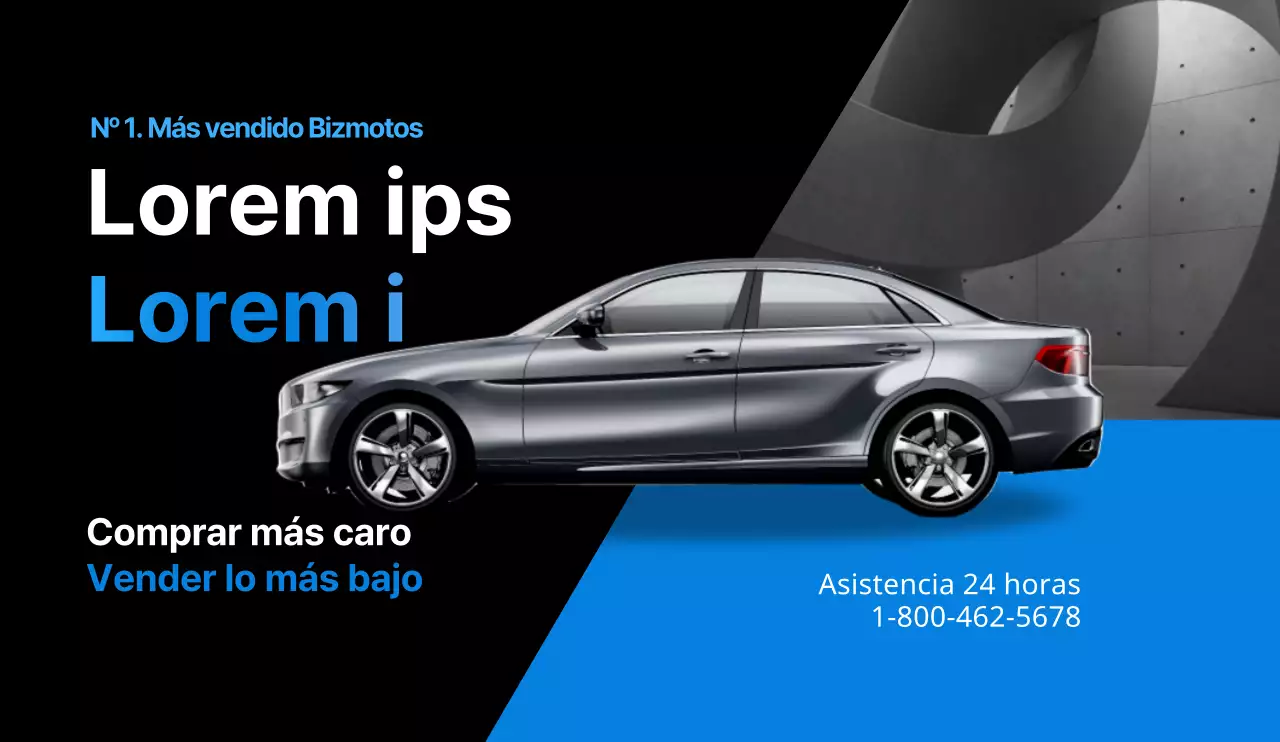 Diseño limpio de promoción de vehículos de ocasión en un elegante esquema de color azul