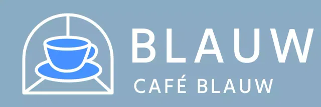 Cafe gestreept schort ontwerp met blauwe koffiekop illustratie