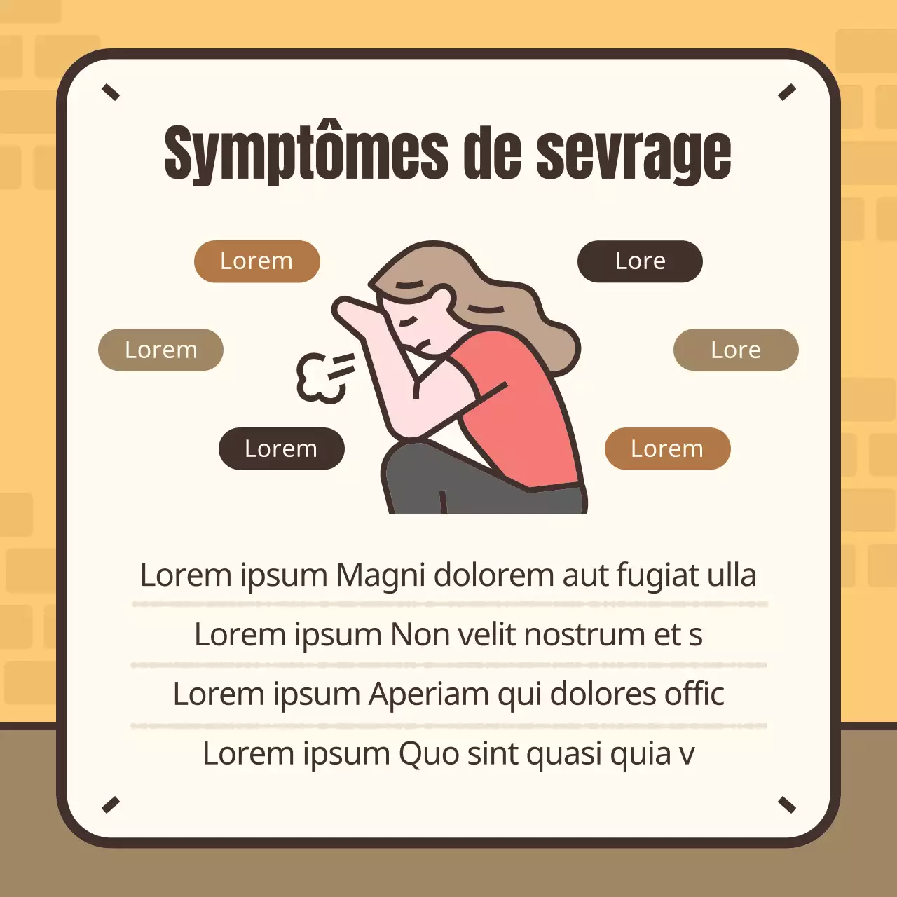 Illustration jaune et marron des symptômes du sevrage tabagique