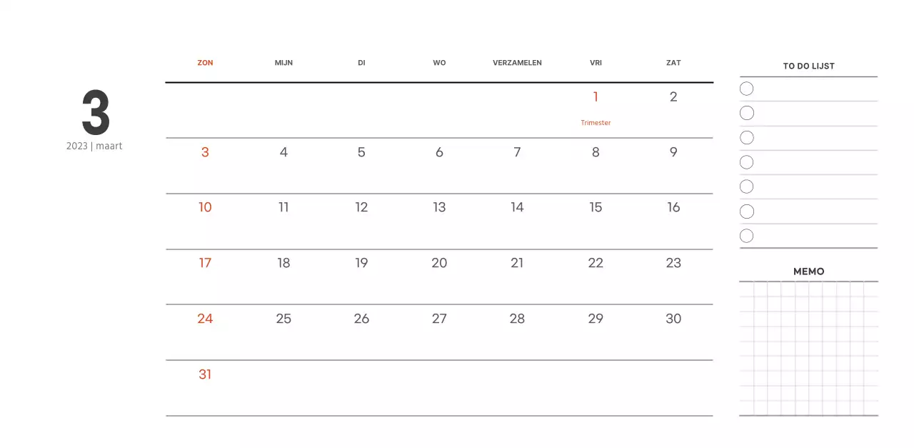 Eenvoudige, moderne stijl cafékalender