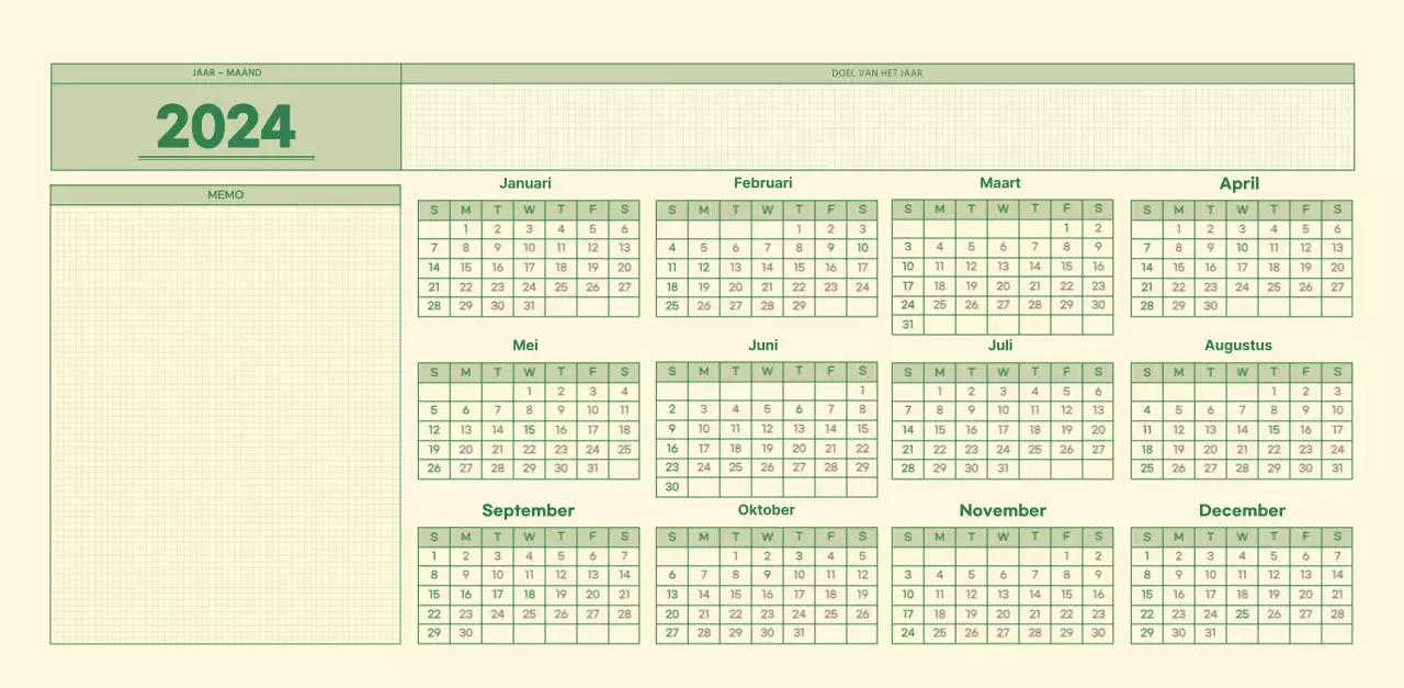 SAT D-day notitieblok concept wandkalender in groen en lichtgeel