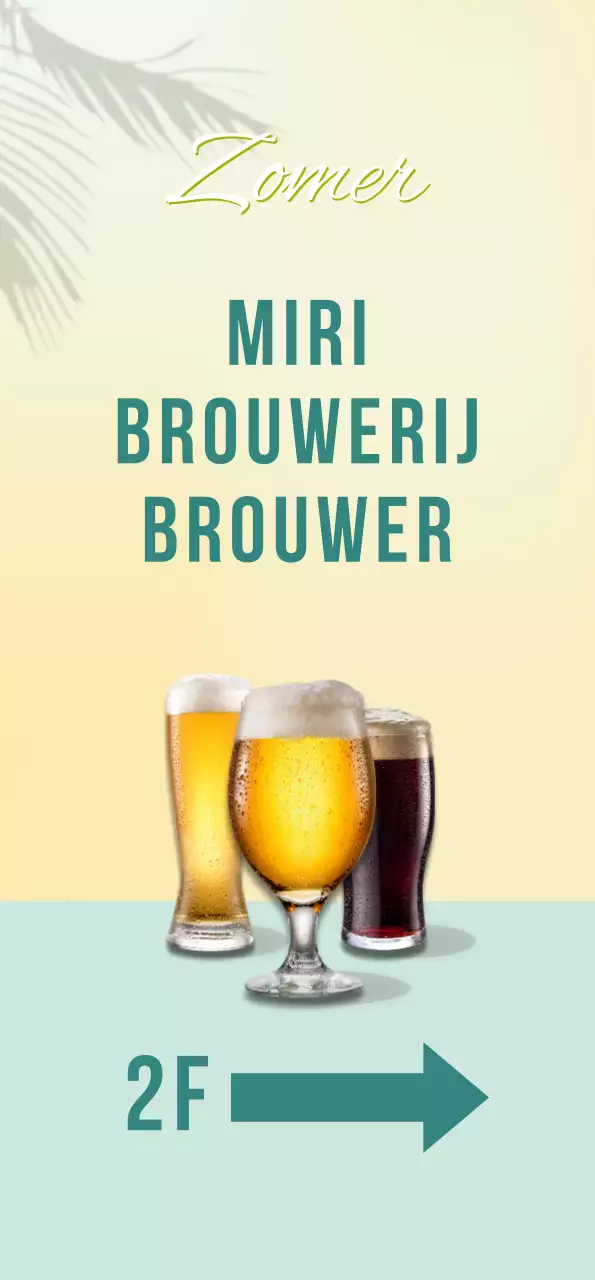 Banner met geel bier en palmboomschaduw op een mintkleurige achtergrond