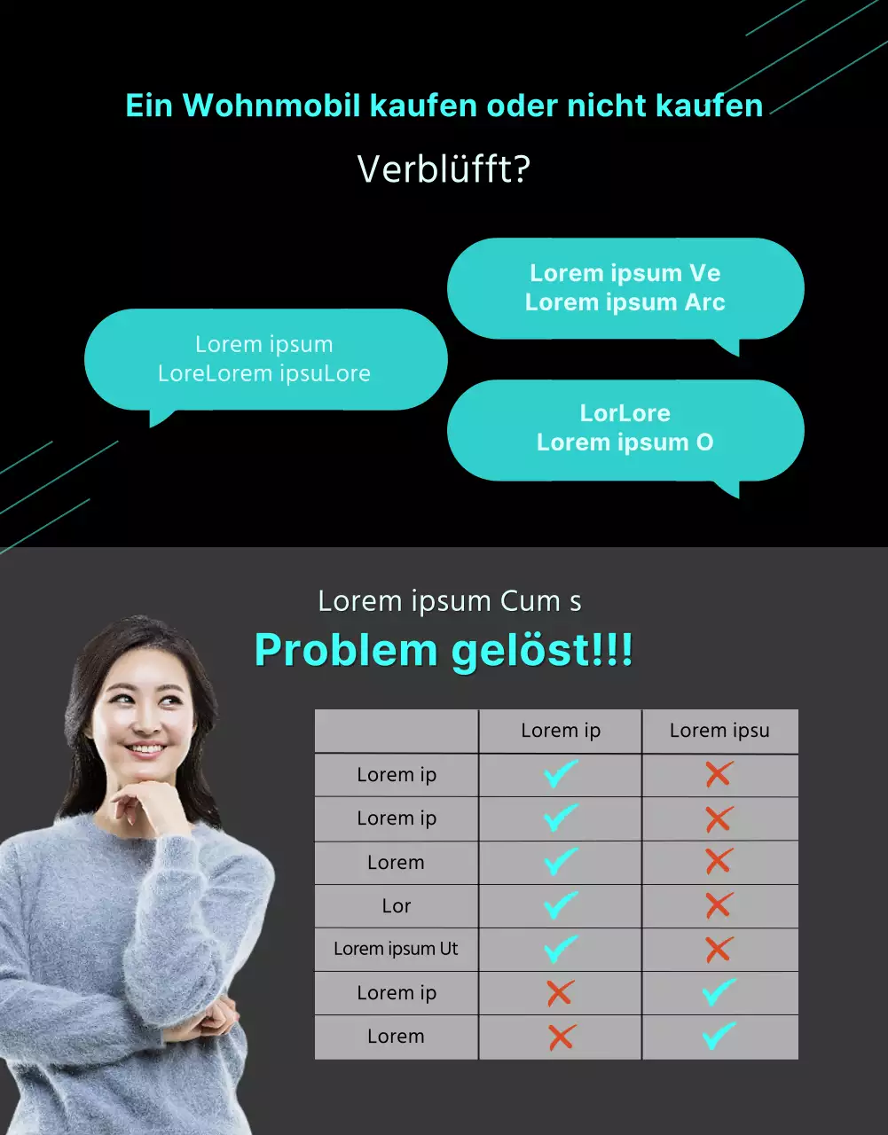 Ein einfaches Wohnmobil mit dunklen Farben und mintfarbenen Akzenten Erfahren Sie mehr