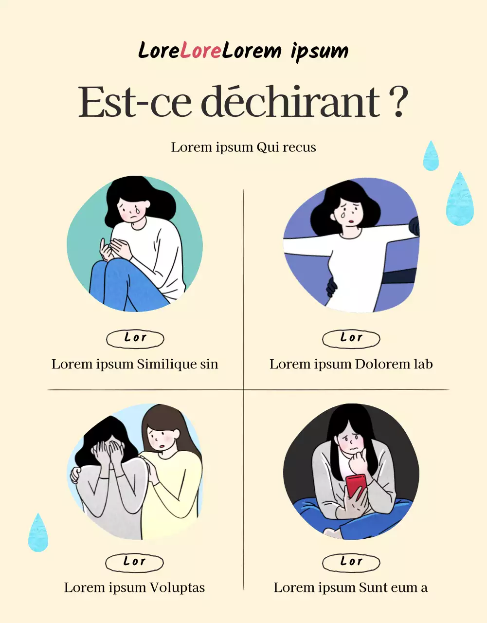 Un centre de conseil psychologique pour les jeunes avec des illustrations chaleureuses et accueillantes dans des tons beiges et primaires.