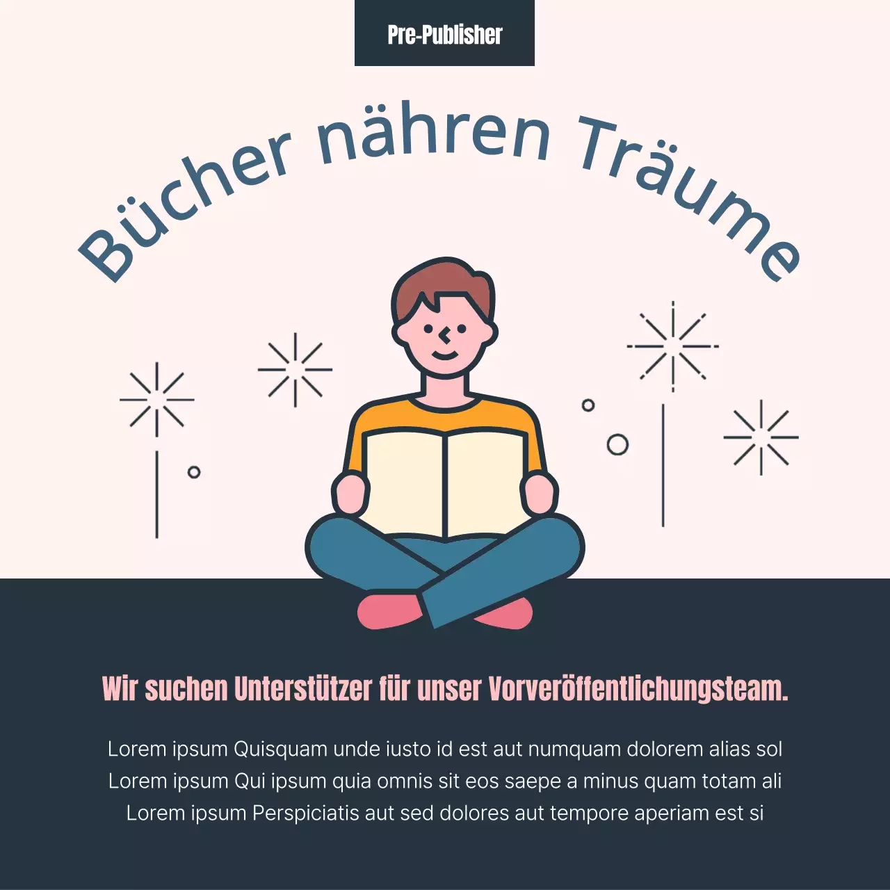 Rosa-blaue Pastellillustration Herausgeber Anwerbung von Unterstützern Werbung