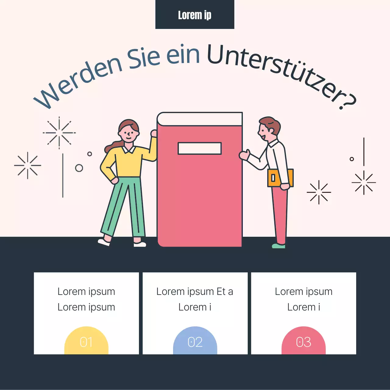 Rosa-blaue Pastellillustration Herausgeber Anwerbung von Unterstützern Werbung