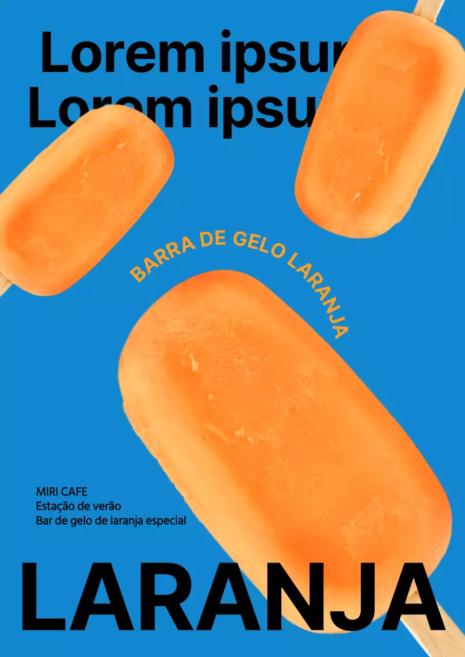 Apresentação de uma ementa de gelado na moda com um fundo azul fresco