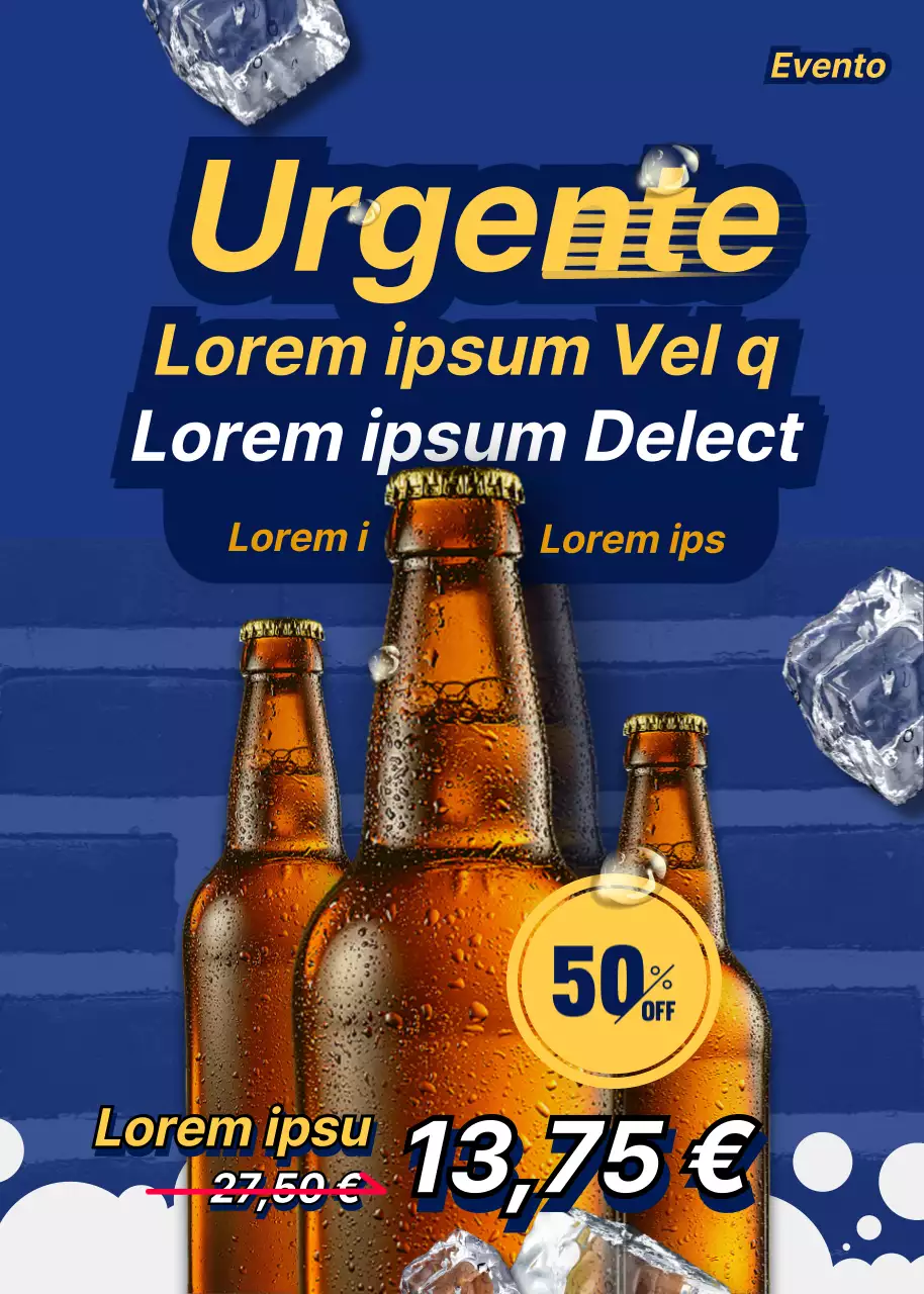 Venta de cerveza fría en azul marino y amarillo