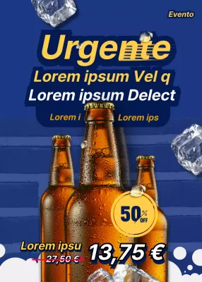 Venta de cerveza fría en azul marino y amarillo