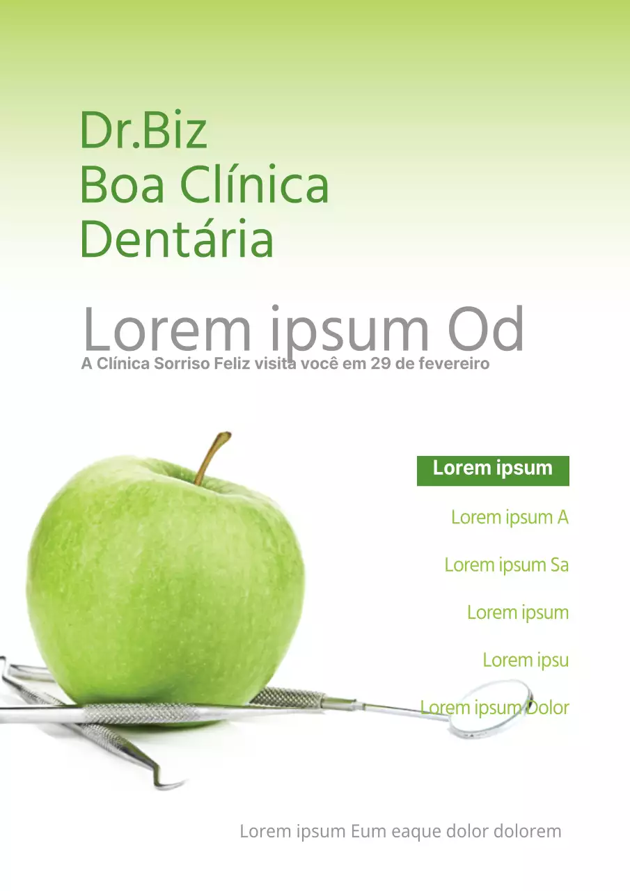 Especialidades e consultórios dentários com fotografias a verde