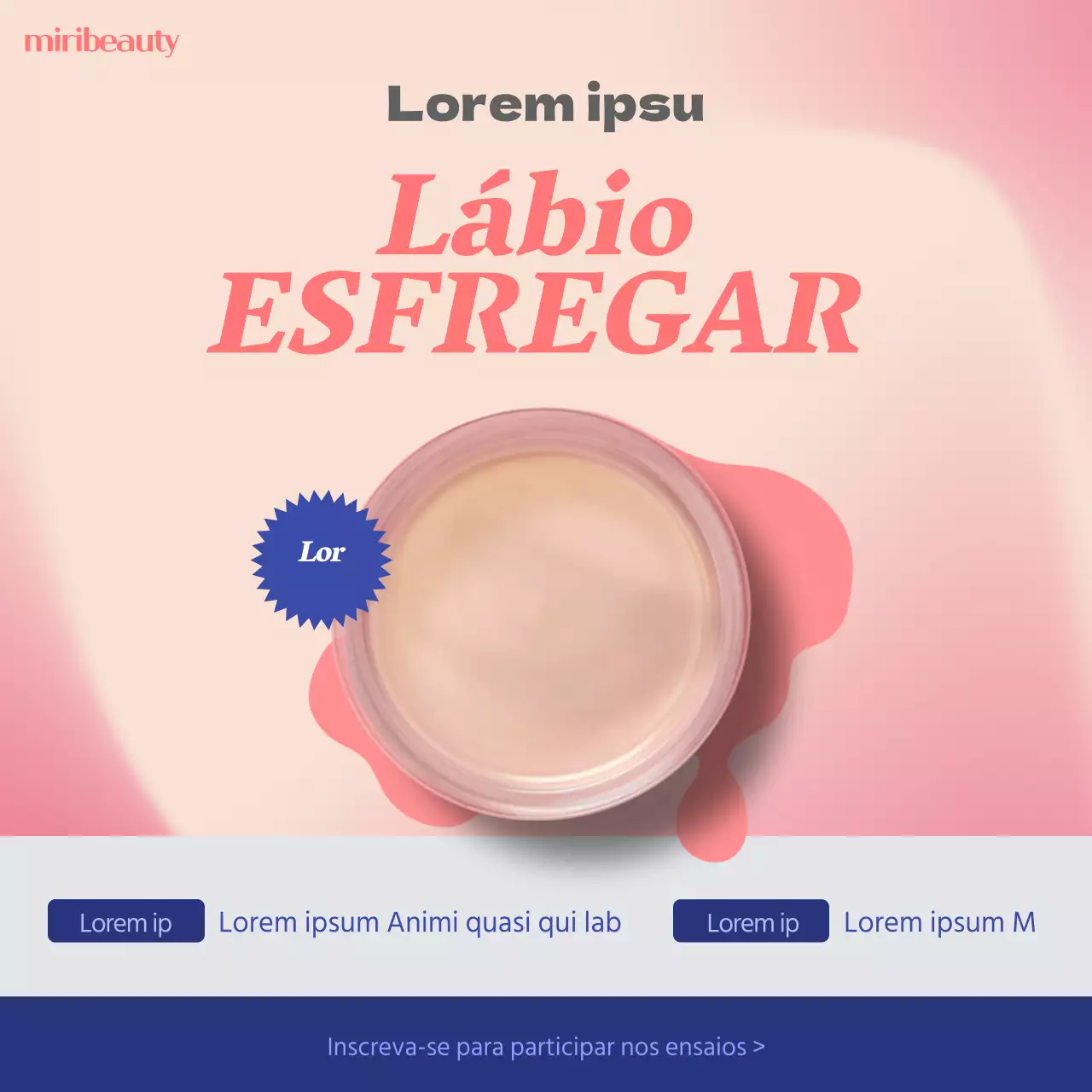Recrutamento para um produto simples para lábios azul e rosa