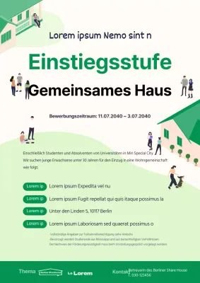 Gemeinschaftshaus-Webposter für Arbeitssuchende mit grünem Illustrationskonzept