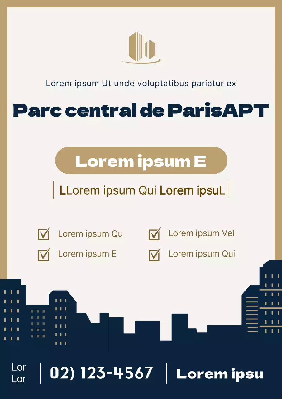Affiche web d'une agence immobilière pour un nouvel appartement de couleur beige.
