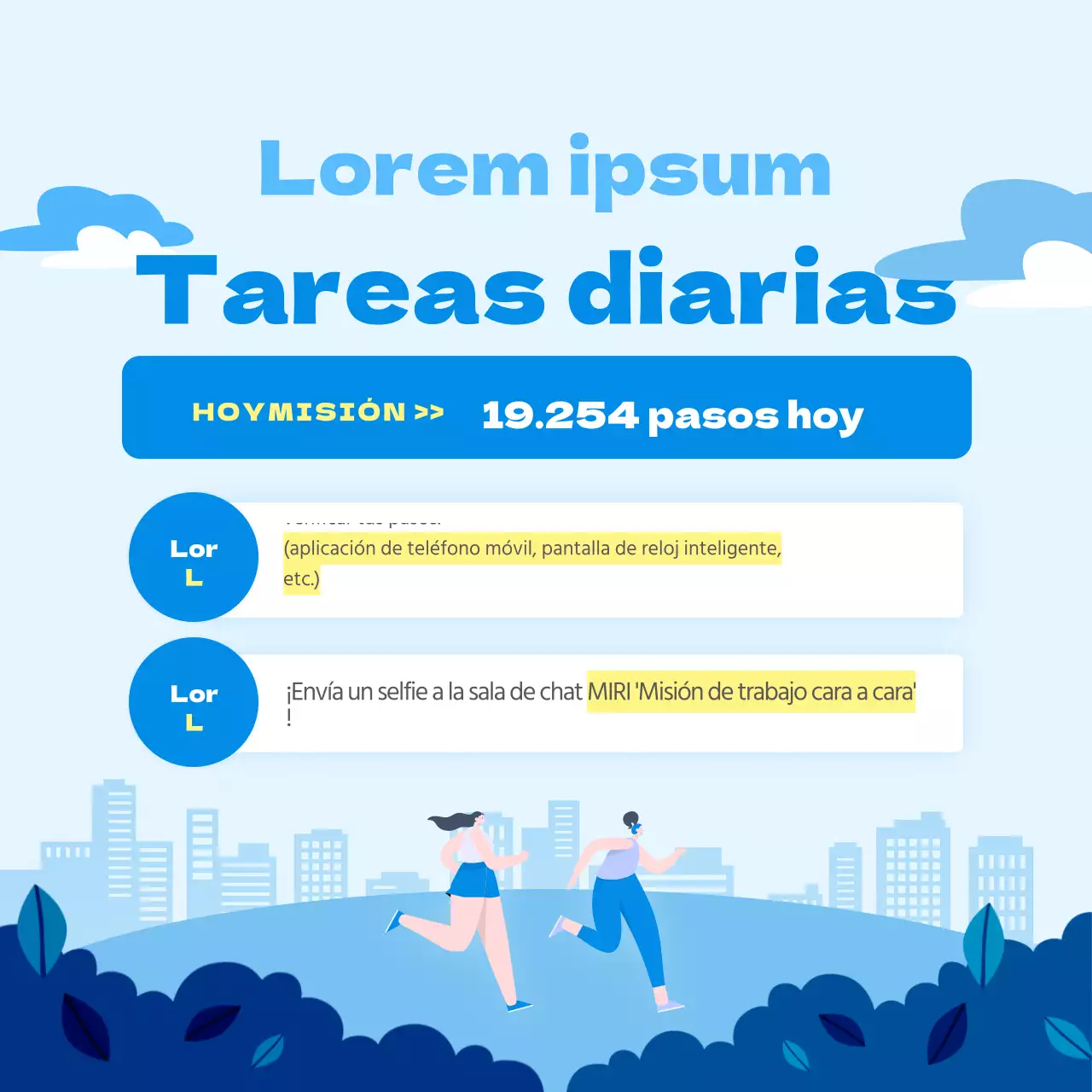 Ilustración en azul Cómo realizar la misión diaria Urban Walking Circle