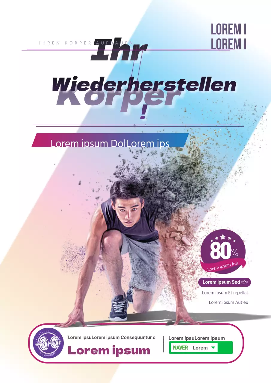 Ein farbenfroher lila-weißer Werbeflyer für eine Fitnessveranstaltung
