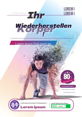 Ein farbenfroher lila-weißer Werbeflyer für eine Fitnessveranstaltung
