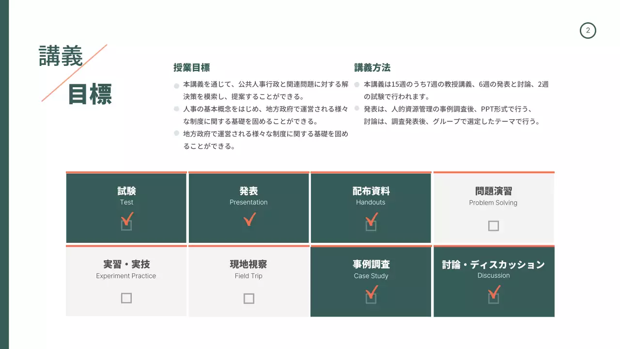 緑 モダン 講義 計画書 プレゼンテーション