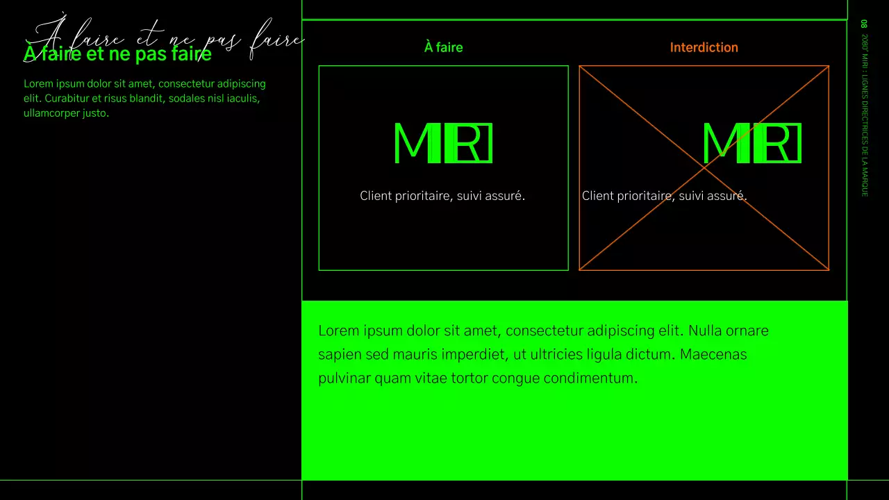 Lignes directrices relatives à l'identité de la marque dans un format quadrillé vert lime et noir