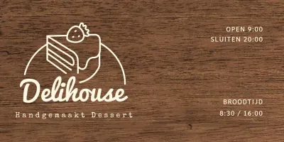 Dessert cafe bewegwijzering met ivoorkleurige tekst en taart lijn illustratie