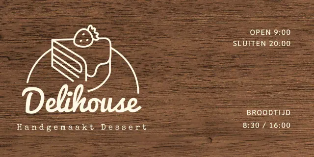 Dessert cafe bewegwijzering met ivoorkleurige tekst en taart lijn illustratie