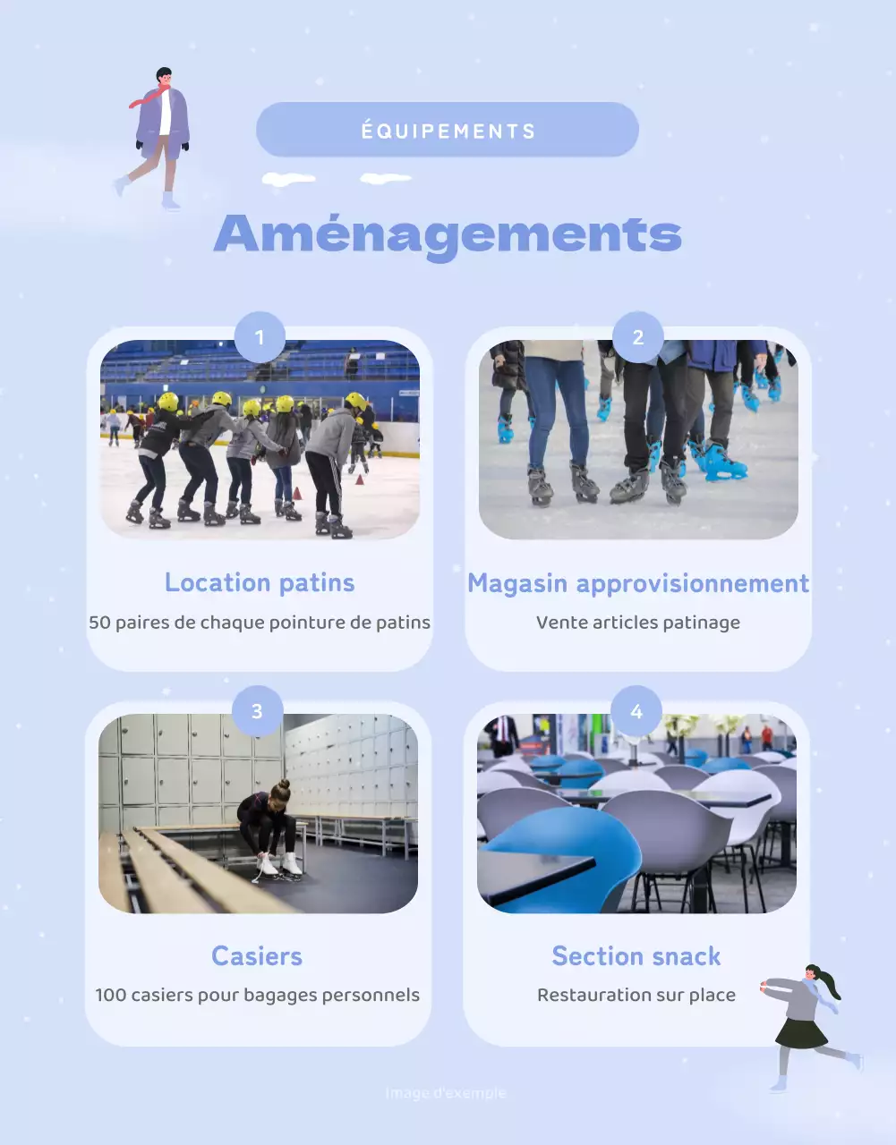Guide des cours de patinage d'hiver en violet et blanc