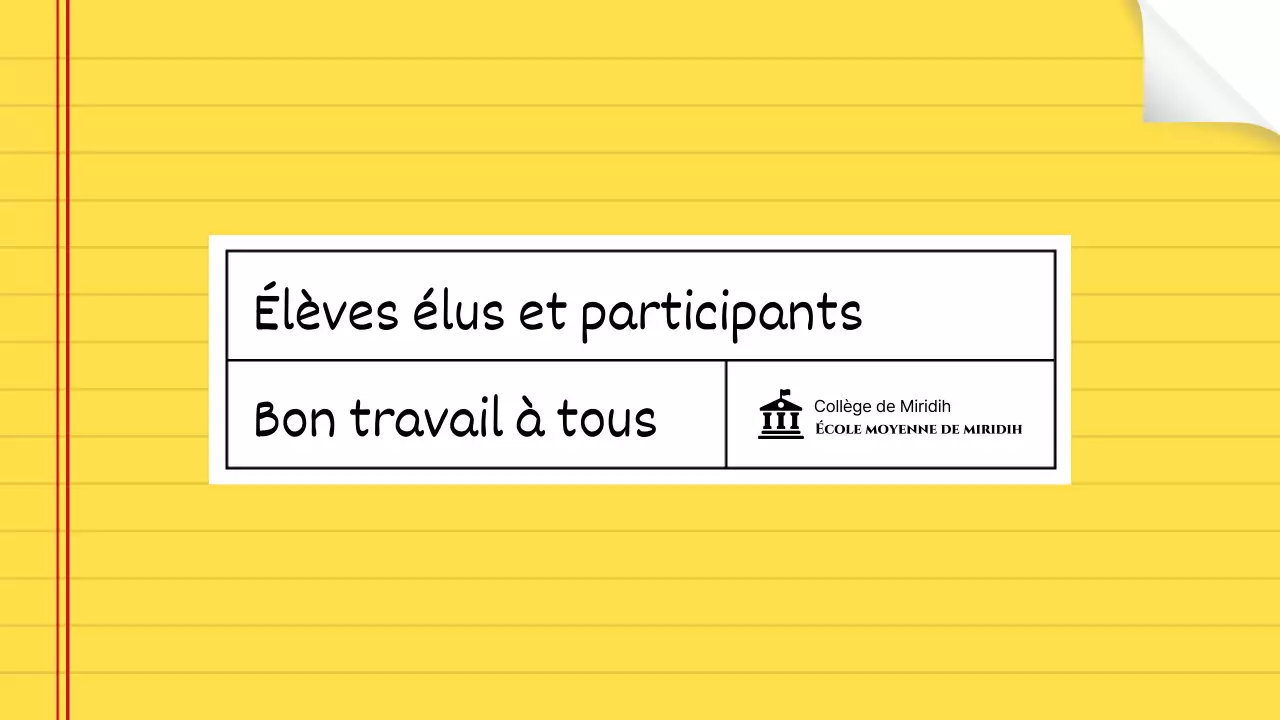 Annoncer les résultats de l'élection du conseil des élèves à l'aide d'un joli cahier d'exercices jaune