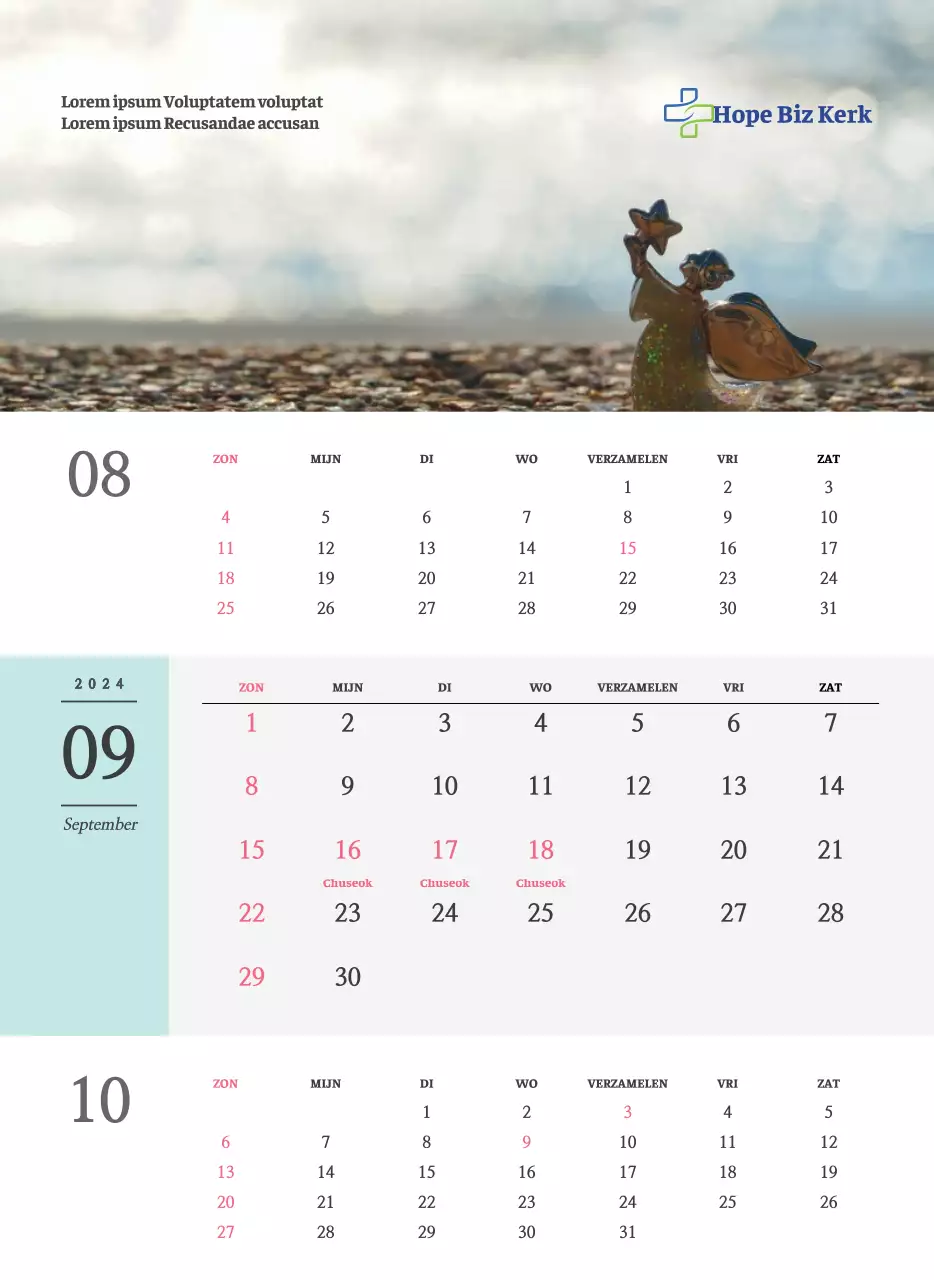 Eenvoudig concept kerkelijke muurkalender in zwart-wit met emotionele religieuze foto's