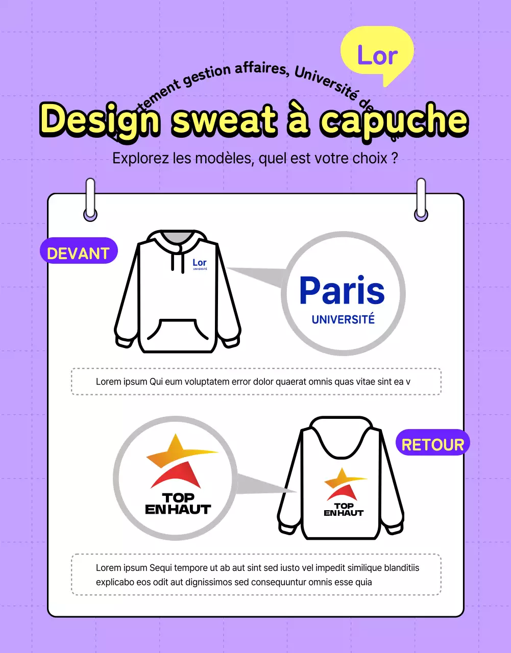 Université minimaliste violette et jaune et guide de vote pour les sweats à capuche