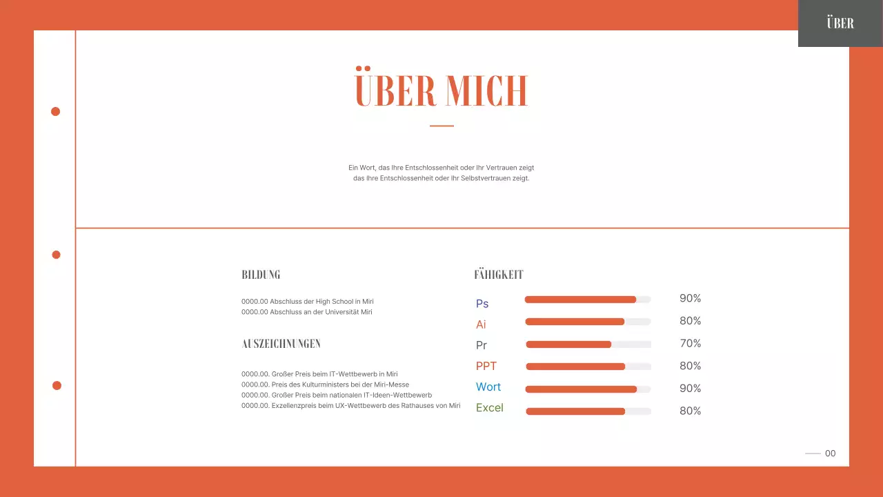 Ein einfaches, geordnetes Portfolio für einen Universitätsstudenten in Orange