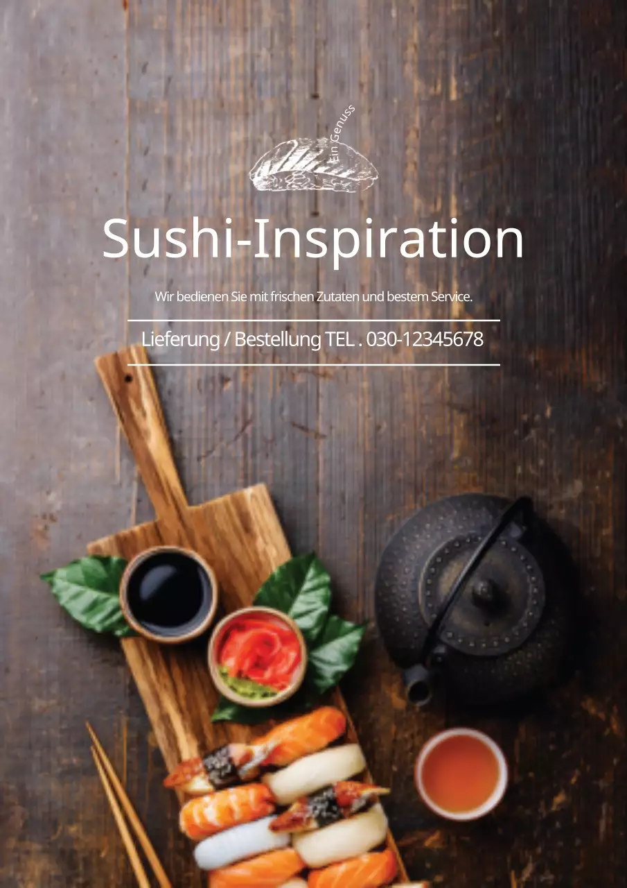 Werbung für ein einfaches Restaurant mit einem Foto von Sushi