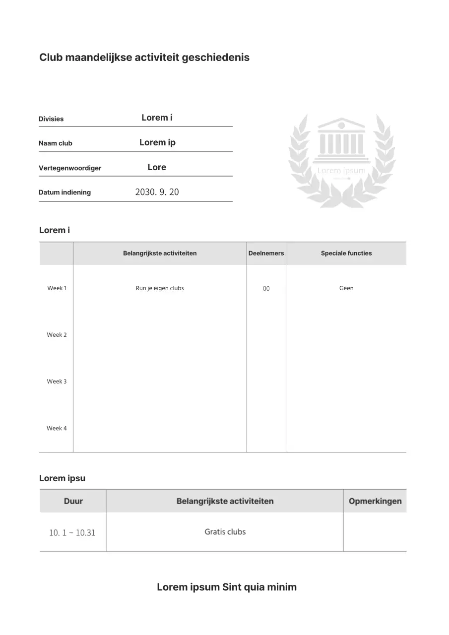 Maandelijkse clubactiviteit in zwart-wit Bijeenkomstmateriaal