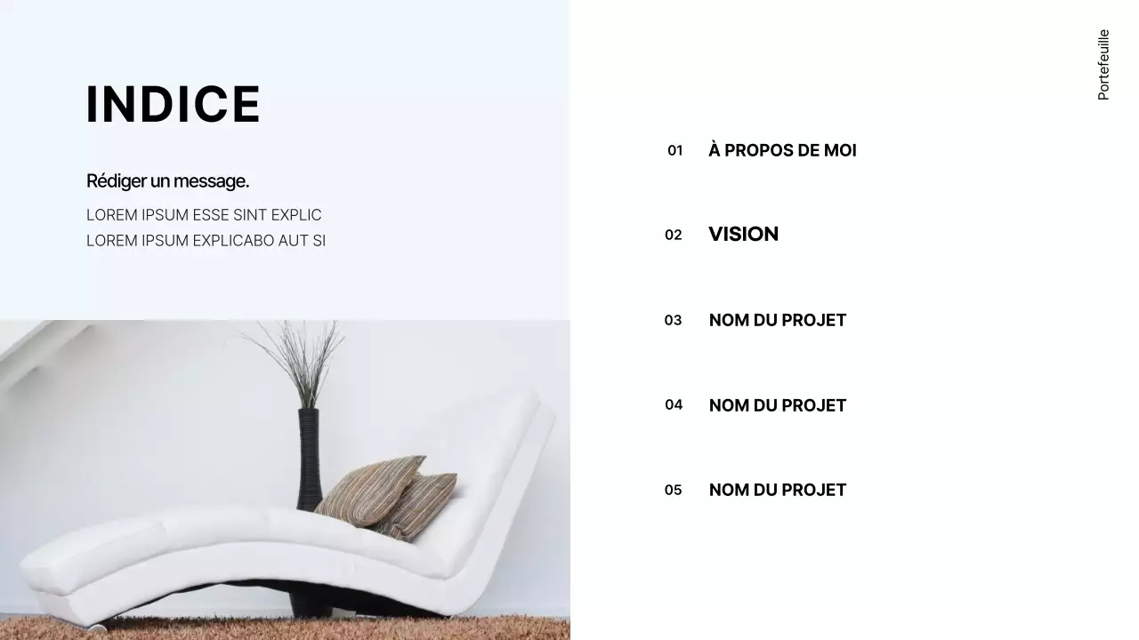 Portfolio simple d'architecte d'intérieur en blanc et bleu clair