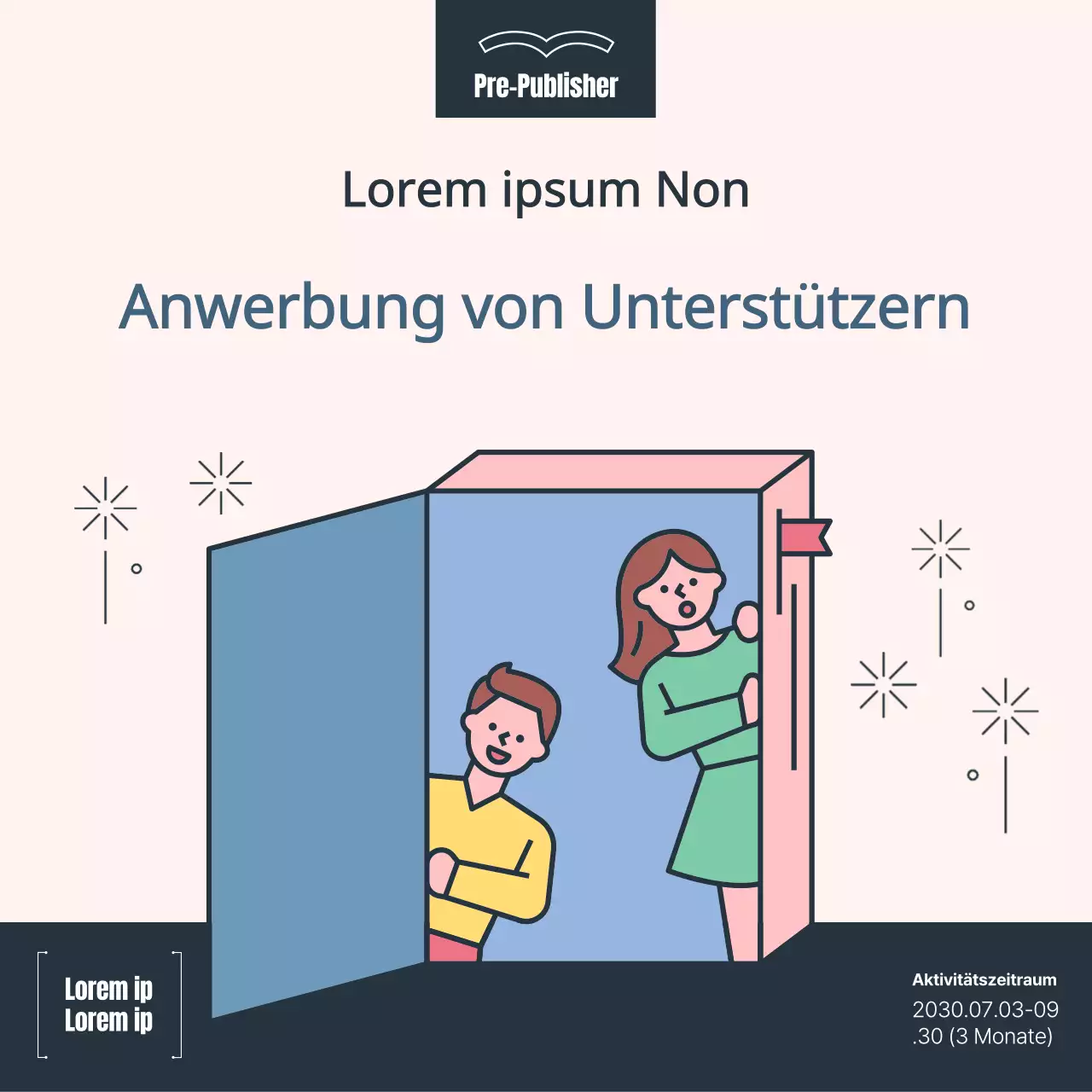 Rosa-blaue Pastellillustration Herausgeber Anwerbung von Unterstützern Werbung
