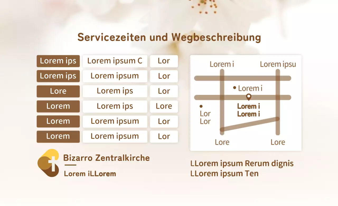 Einfacher Stil in Weiß und Braun für kirchliche Informationen und Werbung