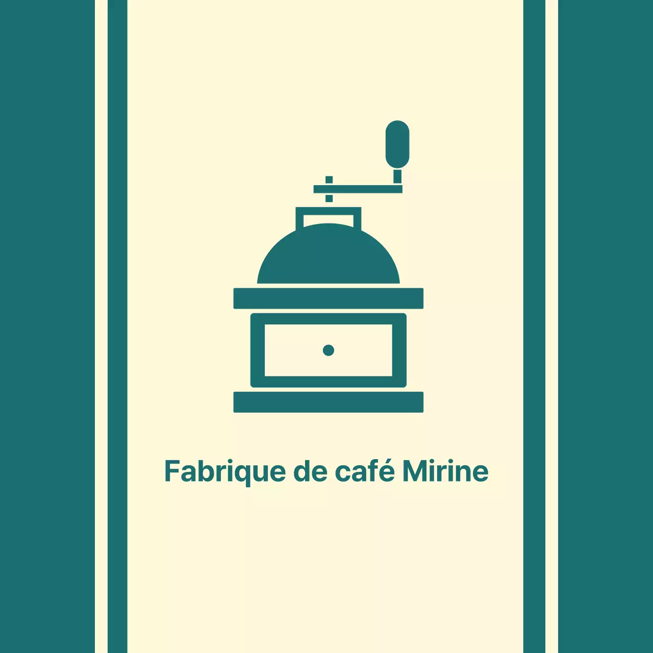 Café balsa avec une ligne turquoise représentant un moulin à café