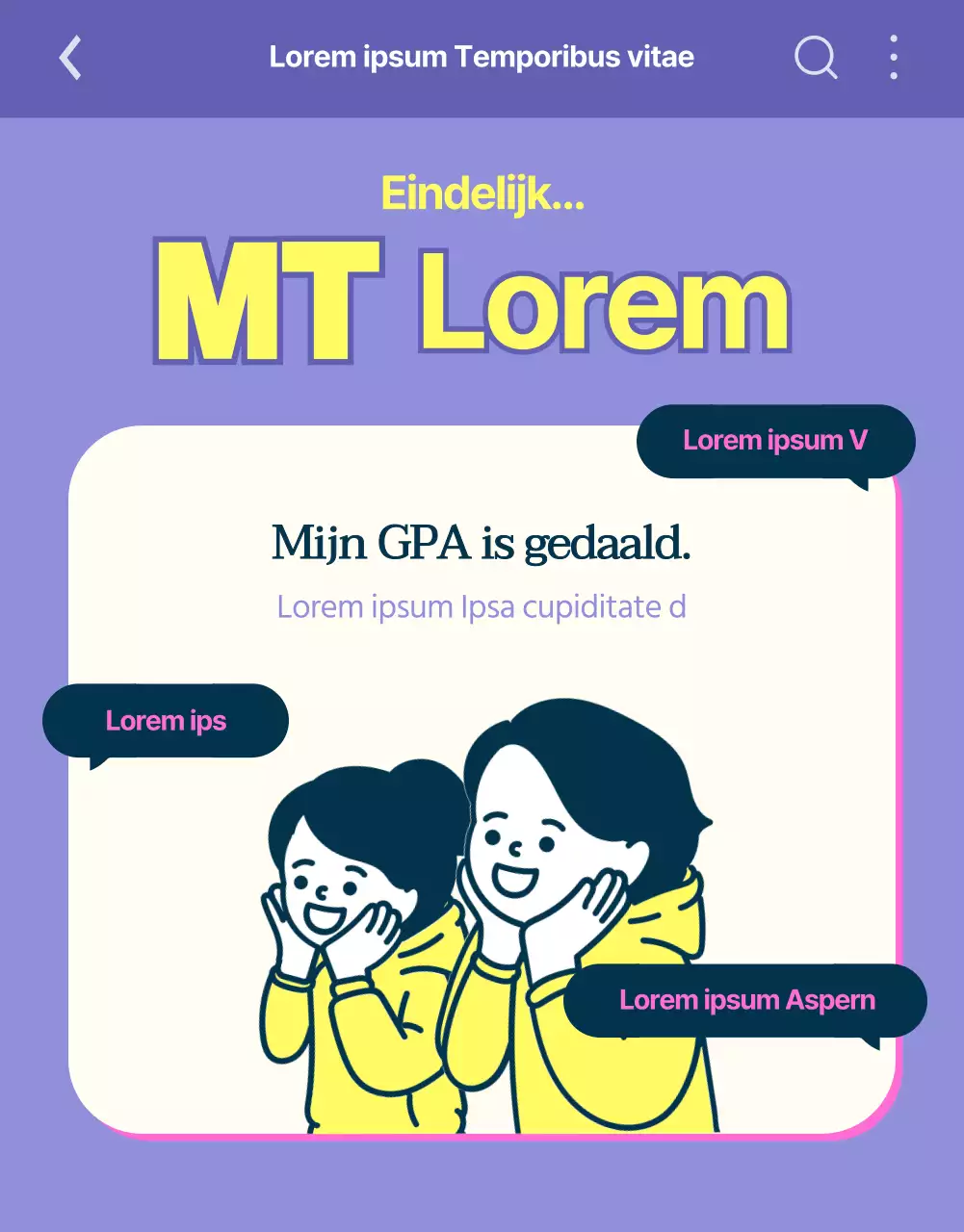 Paars en geel minimalistische B-grade college leven MT promotie