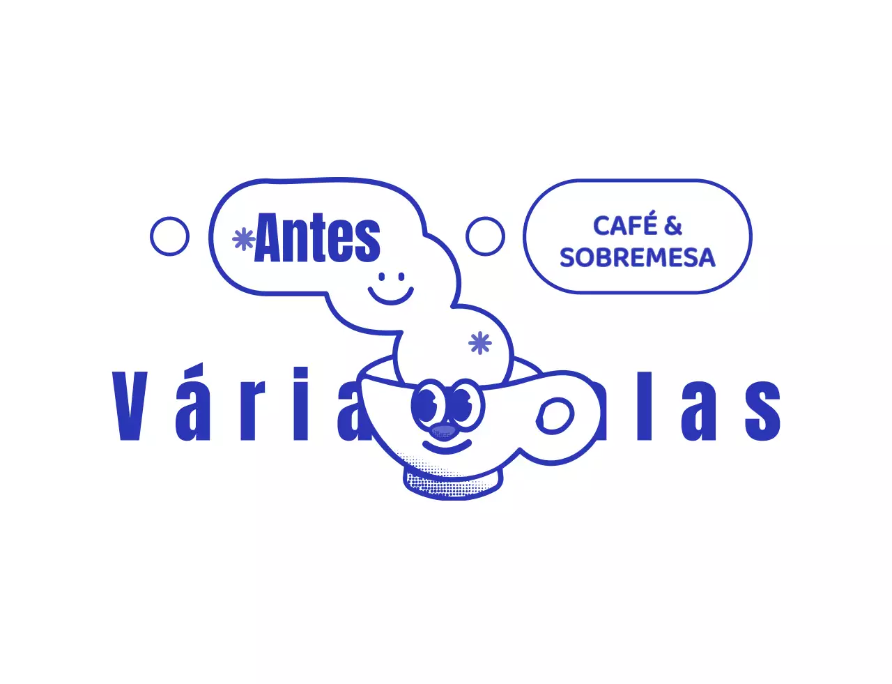 Chávena azul-marinho e branca com carácter de café estilo logótipo