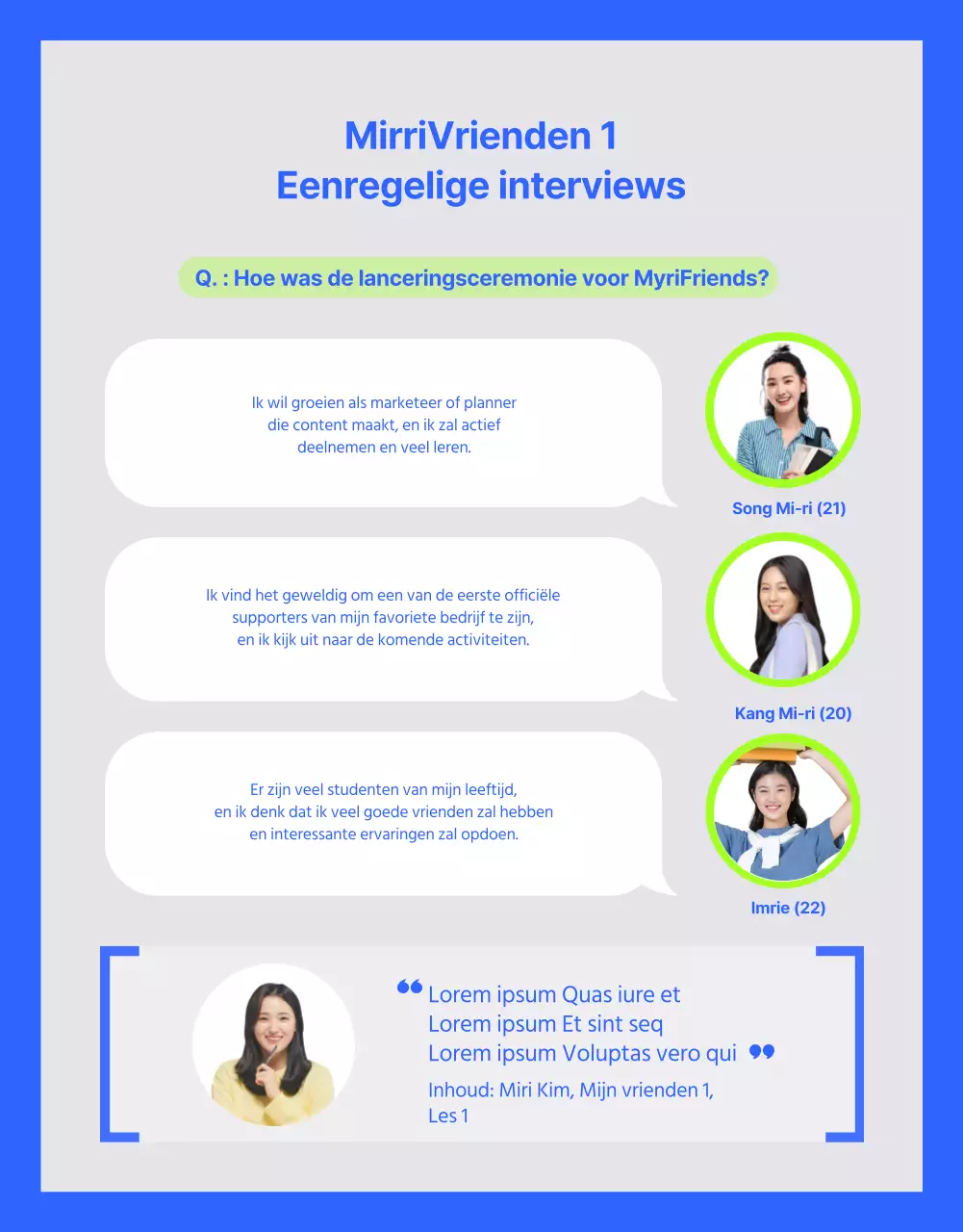 Supportersaankondiging in een levendig blauw en groen kleurenschema