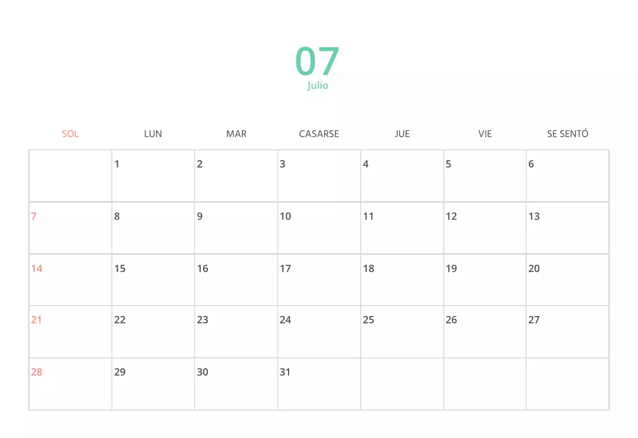 Bonito calendario de sobremesa ilustrado de temática familiar en color verde