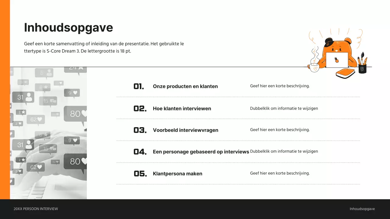 Presentatie klantpersona interview in oranje