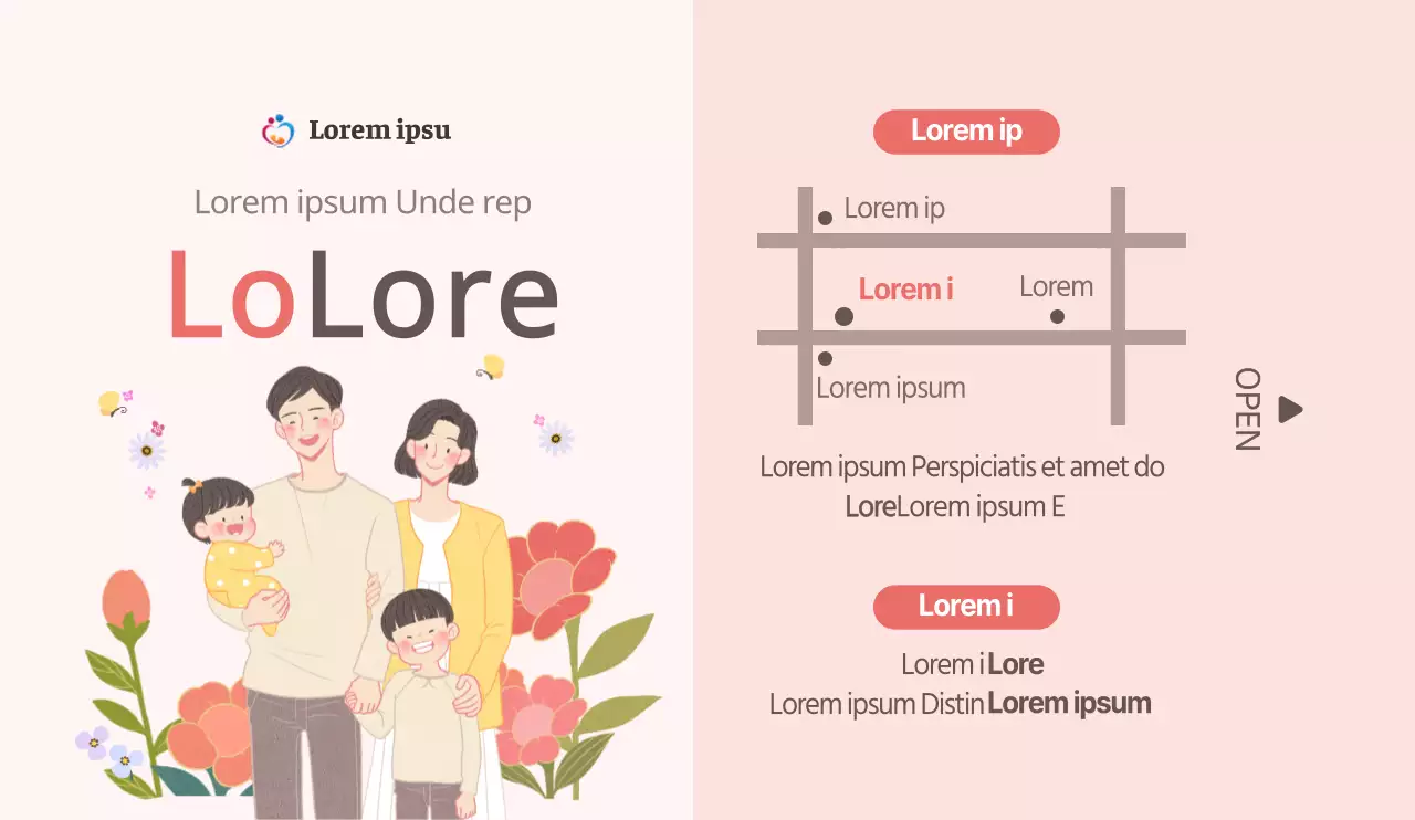 Emotioneel familie-illustratieconcept in roze en bruin voor ziekenhuispromotie en -informatie.