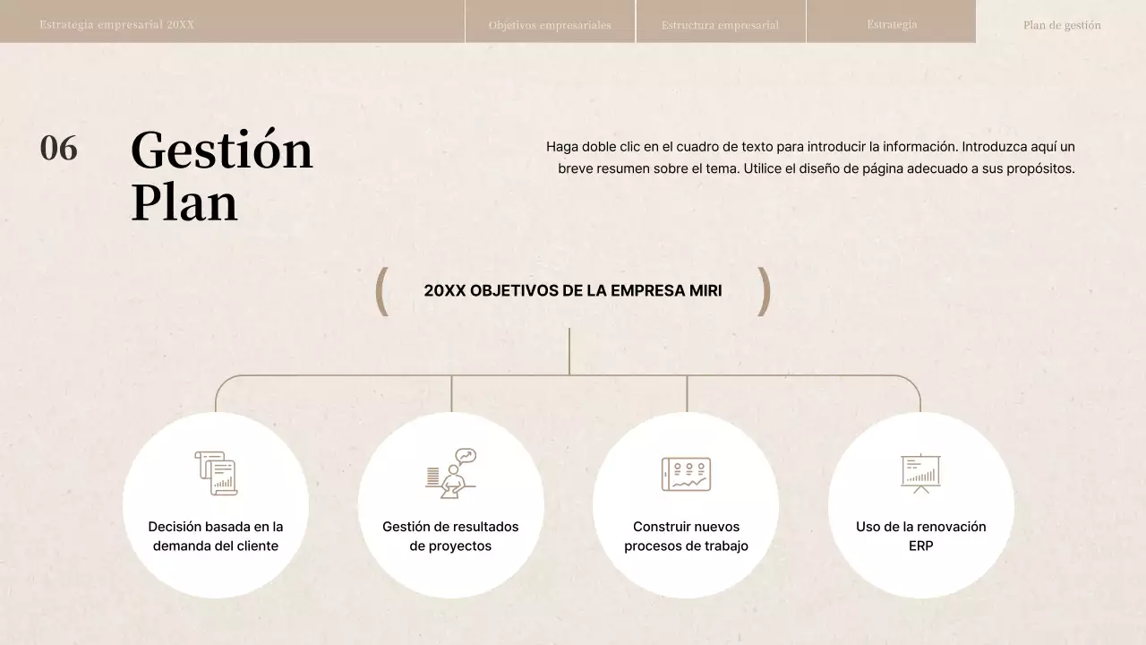 Informe de estrategia empresarial con textura de papel beige