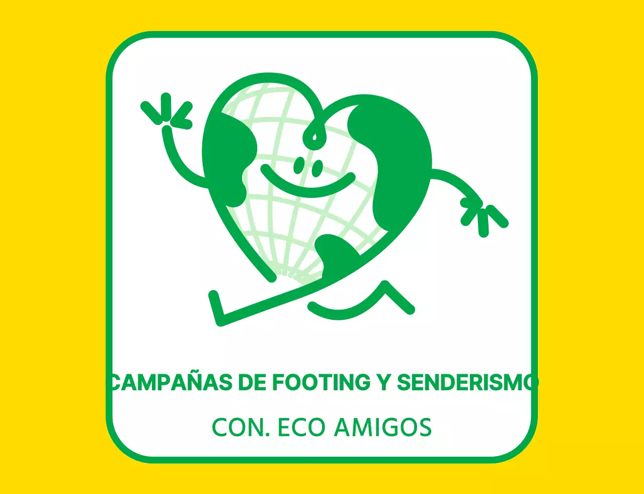 Emblema de logotipo con un simpático personaje de la Tierra en amarillo y verde para una organización de campaña medioambiental mundial.