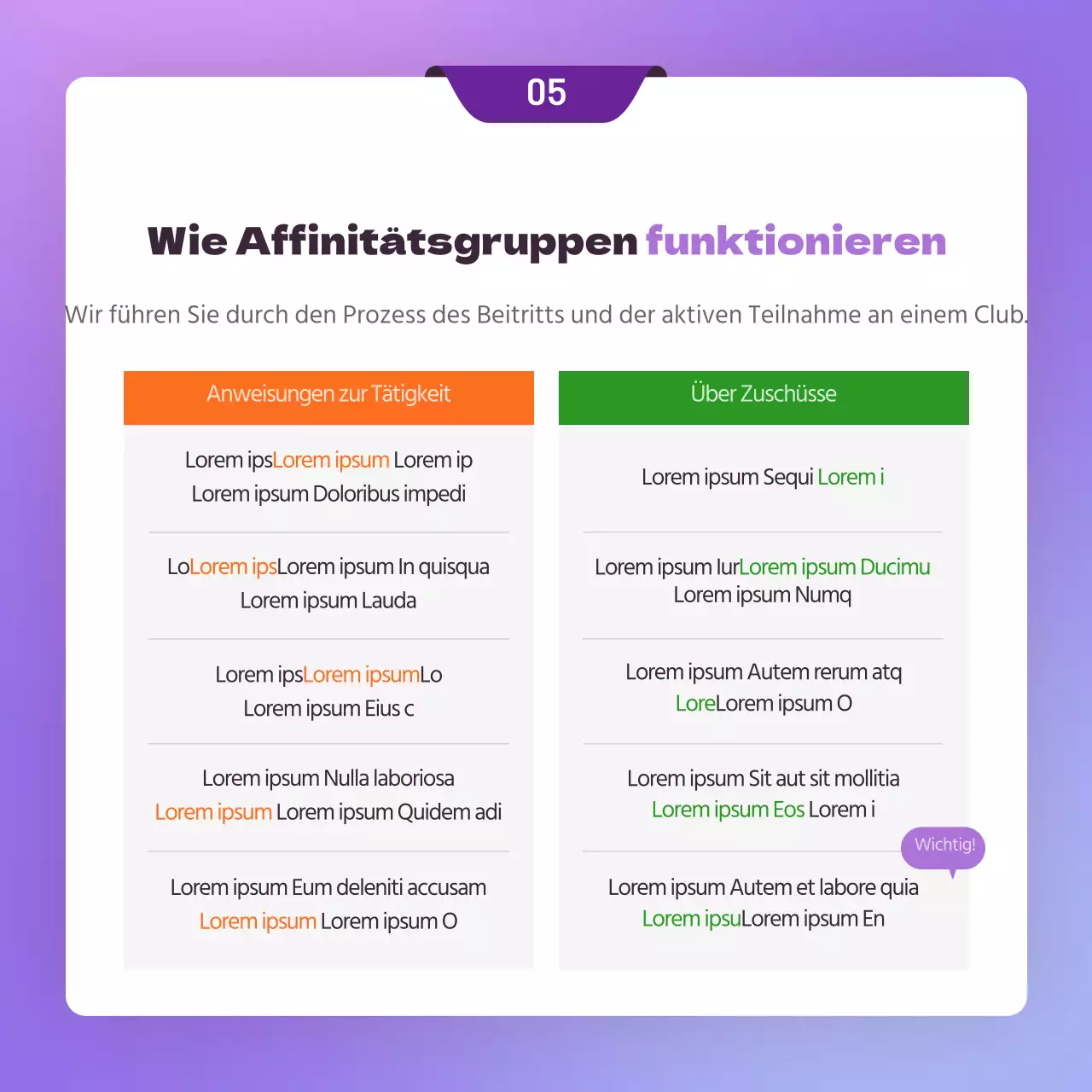 Ankündigung eines Firmenclubs mit einem lila Einladungskonzept
